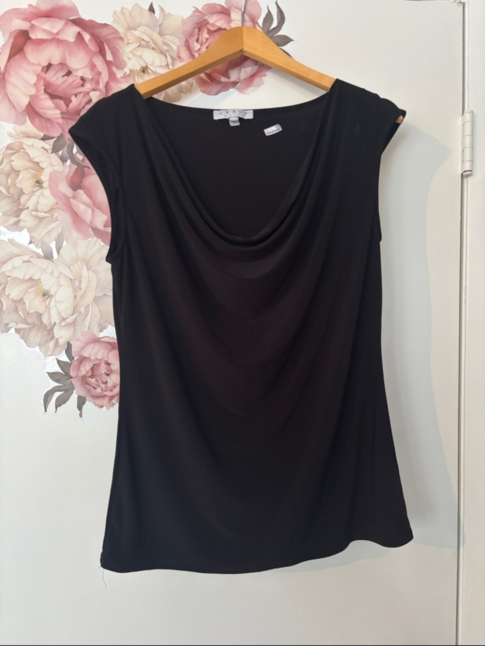Chaus Black Draped Neck Sleeveless Camisole
